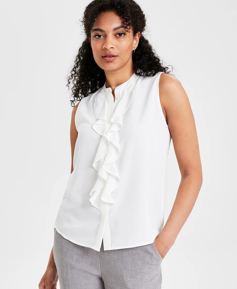 Kasper Petite Sleeveless Button-Front Ruffle Blouse