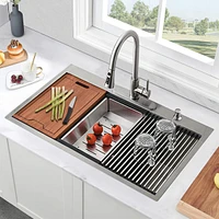 Streamdale Furniture Stainless Steel 30 In 2-Hole Single Bowl Drop-In Workstation Kitchen Sink With Bottom Grid