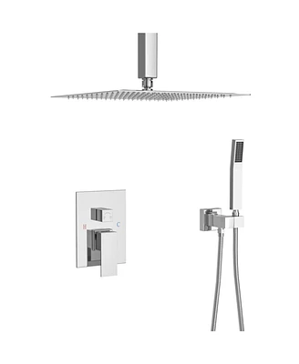 Simplie Fun Ceiling Shower Set - 10 Inch Square Shower Set, Dual Shower Heads, Chrome