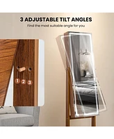 Sugift Lockable Jewelry Armoire Standing Cabinet with Lighted Full-Length Mirror-Walnut