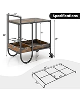 Sugift Rolling Buffet Serving Cart with Removable Metal Wire Wine Rack