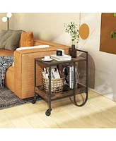 Sugift Rolling Buffet Serving Cart with Removable Metal Wire Wine Rack