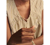 Lucky Brand Women's Striped Ruched Tie-Front Top