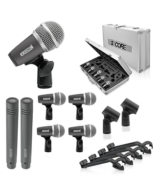 5 Core 9 Piece Drum Microphone Kit Wired Dynamic Xlr Mics Kick Bass Tom Snare Instrument and Cymbals Microphones Set for Drummers Includes Clip Insert