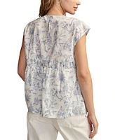 Lucky Brand Women's Toile-Print Ruched Tie-Front Top