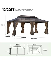 Mondawe 12x20ft Patic Gazebo Alu Gazebo with Steel Canopy Outdoor Permanent Hardtop Gazebo Canopy for Patio, Garden, Backyard