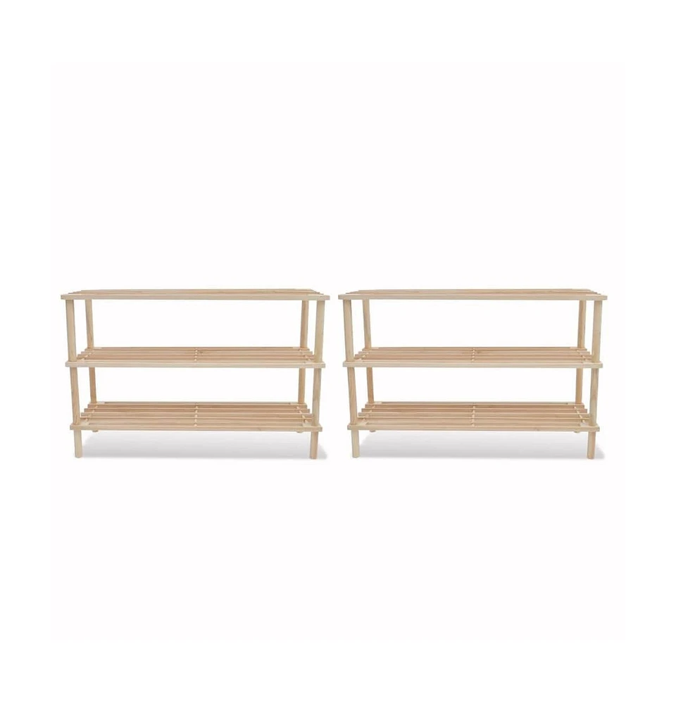 vidaXL 3-Tier Shoe Racks 2 pcs Solid Fir Wood