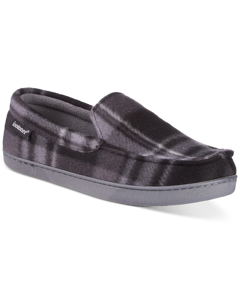 Isotoner Men's Plaid Fleece Cameron Moccasin Slippers