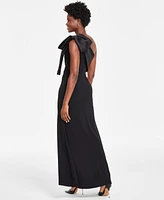 Betsy & Adam Women's Bow-Trimmed One-Shoulder Gown