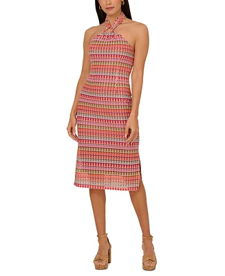 Adrianna by Papell Women's Crochet Stripe Halter Sleeveless Sheath Dress