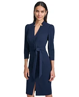 Calvin Klein Women's Belted 3/4-Sleeve Sheath Dress