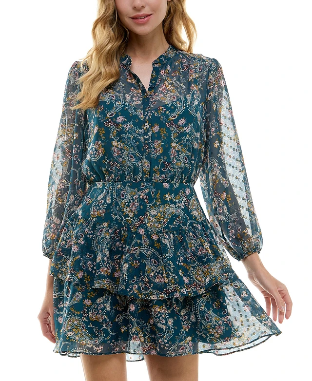 green emerald velvet dress City Studio Women's Junior Fit Lace Back Floral Print Fit and Flare Dr   Biggybargains