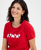 Holiday Lane Women's Scottie Walk Short-Sleeve Top, Created for Macy's