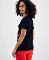 Holiday Lane Women's Ornament String Short-Sleeve Top, Created for Macy's