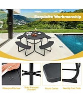 Outdoor 8-person Round Picnic Table Bench Set with 4 Benches & Umbrella Hole