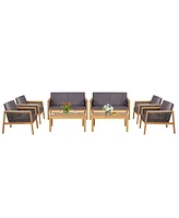 Costway 8PCS Patio Rattan Furniture Set Acacia Wood Cushioned Sofa
