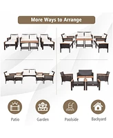 Costway 7PCS Patio Rattan Furniture Set Cushioned Loveseat Sofa Ottoman Table