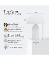 Brightech Venus 9.5" Glass Contemporary Led Table Lamp with Dimmer