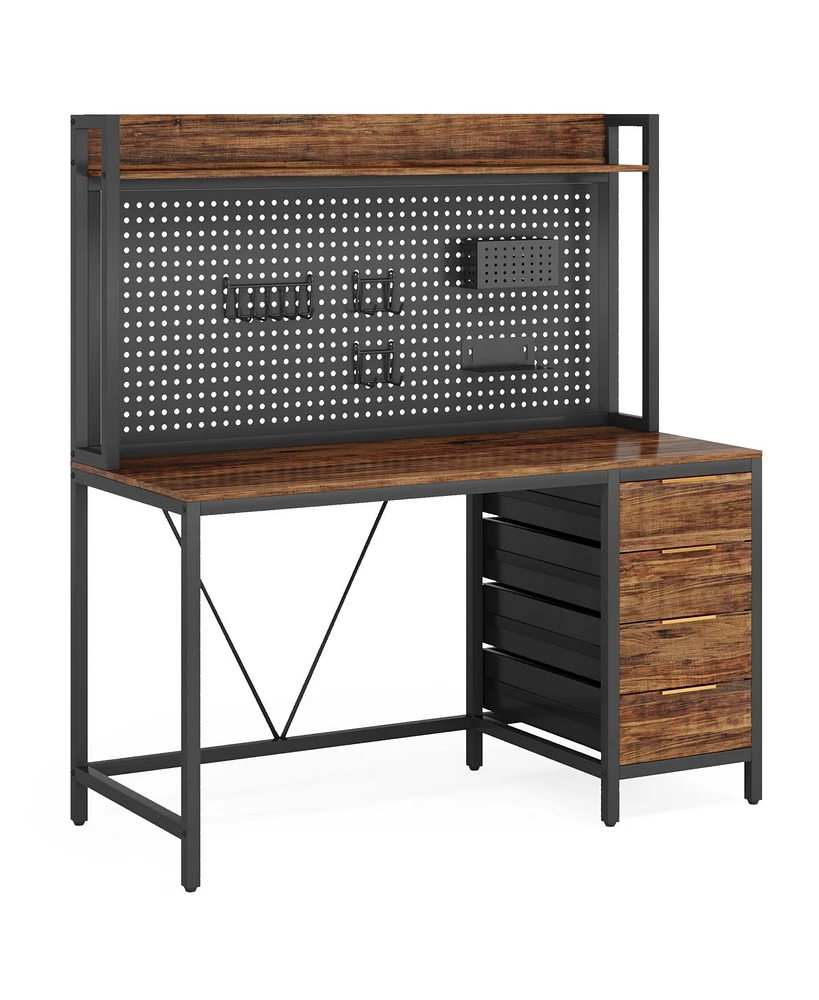 Tribesigns Computer Desk with 4 Drawers, 47 Inches Home Office Desk with Hutch and Storage, Industrial Gaming Desk Pc Desk with Pegboard Study Writing