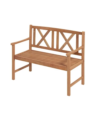 Slickblue 2-Person Wood Outdoor Bench with Cozy Armrest and Backrest