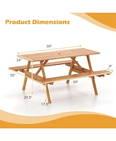 Slickblue 6 Person Picnic Table Set Patio Rectangle with 2 Built-in Benches and Umbrella Hole