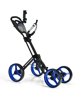 Slickblue 4 Wheel Golf Push Cart with Brake Scoreboard Adjustable Handle