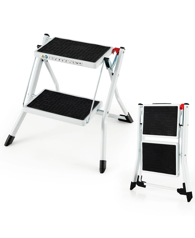 Slickblue Folding 2 Step Ladder wiht Anti-Slip Pedal and Large Foot Pads-Black and White