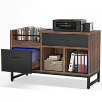 Tribesigns Rustic Brown 39 inch File Cabinet with 2 Drawers, Lateral Filing Cabinets, Printer Stand with Open Storage Shelves and Letter Size/A4 Size
