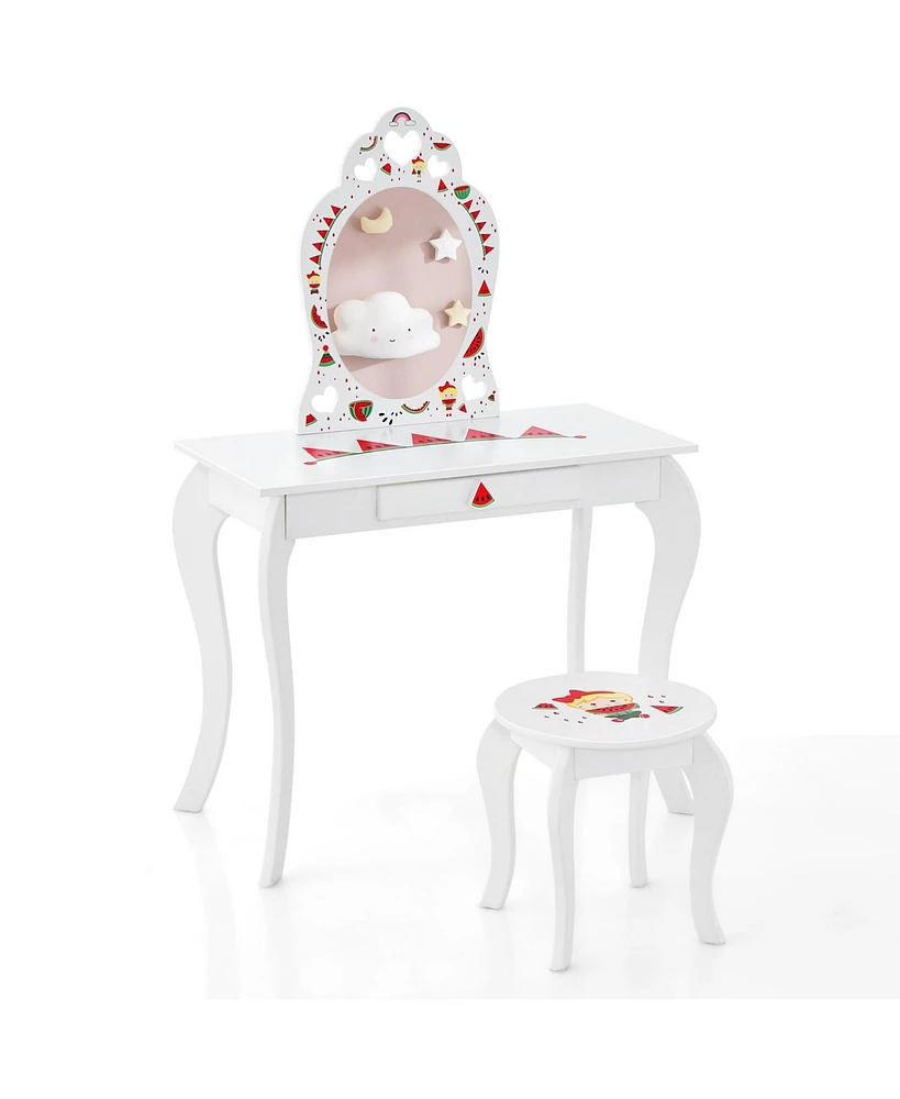 Slickblue 2 in 1 Children Pretend Makeup Vanity Set with Removable Mirror and Storage Drawer-White