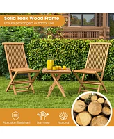 Slickblue Set of 2 Indonesia Teak Patio Folding Chairs with High Back and Slatted Seat