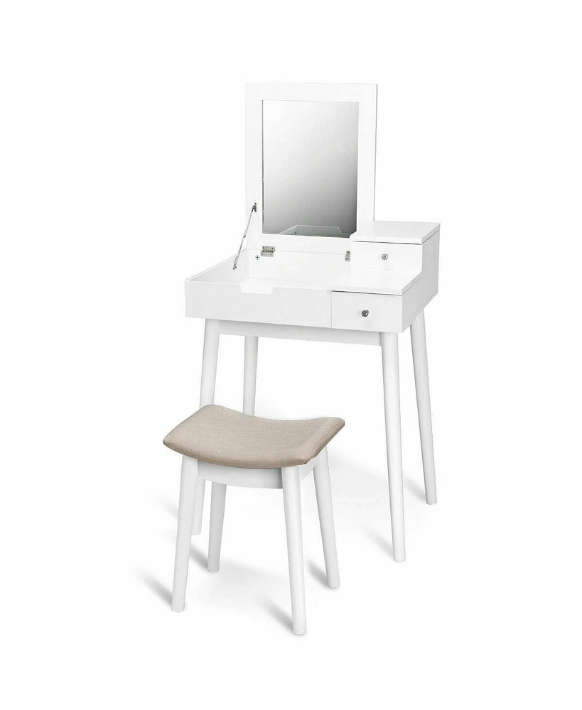 Sugift Vanity Dressing Table Set Flip Mirror Desk Furniture Stool