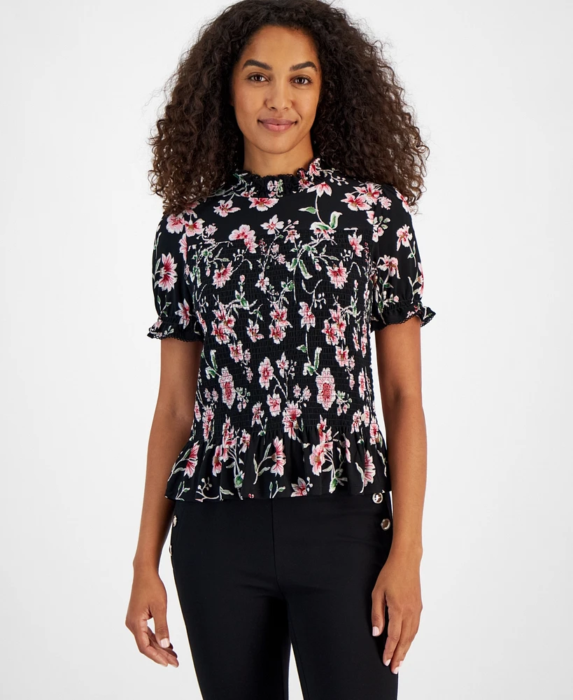 Nautica Jeans Women's Smocked Floral Print Top