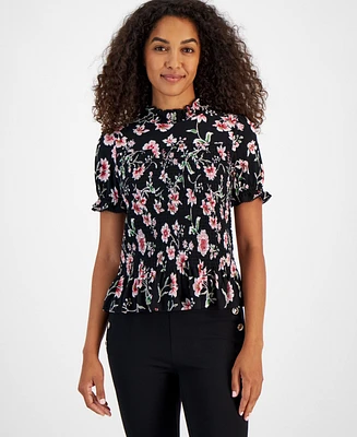 Nautica Jeans Women's Smocked Floral Print Top