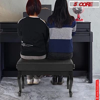 5 Core Piano Bench Wooden Height Adjustable Keyboard Stool Heavy Duty Padded Cushioned Seat, Solid Sturdy Wooden Legs + Storage - Pnb Wd Hd Blk