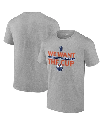 Fanatics Men's Steel Edmonton Oilers 2024 Western Conference Champions We Want the Cup T-Shirt