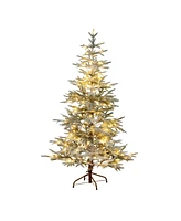 Nearly Natural 6ft. Pre-Lit Artificial Flocked Woodland Fir Christmas Tree with 150 Warm White Led Lights