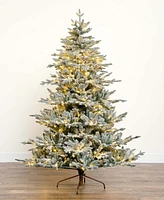 Nearly Natural 7ft. Pre-Lit Artificial Fraser Fir Flocked Christmas Tree with Instant Connect Technology and 400 Warm White Led Lights