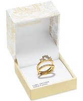 Charter Club Gold-Tone 2-Pc. Set Cubic Zirconia Stacking Bridal Rings, Created for Macy's