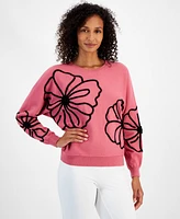 T Tahari Women's 3D Floral-Trim Dolman-Sleeve Sweater