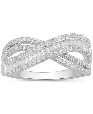 Diamond Round & Baguette Crossover Statement Ring (1/2 ct. t.w.) in 10k White Gold