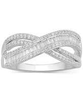 Diamond Round & Baguette Crossover Statement Ring (1/2 ct. t.w.) in 10k White Gold