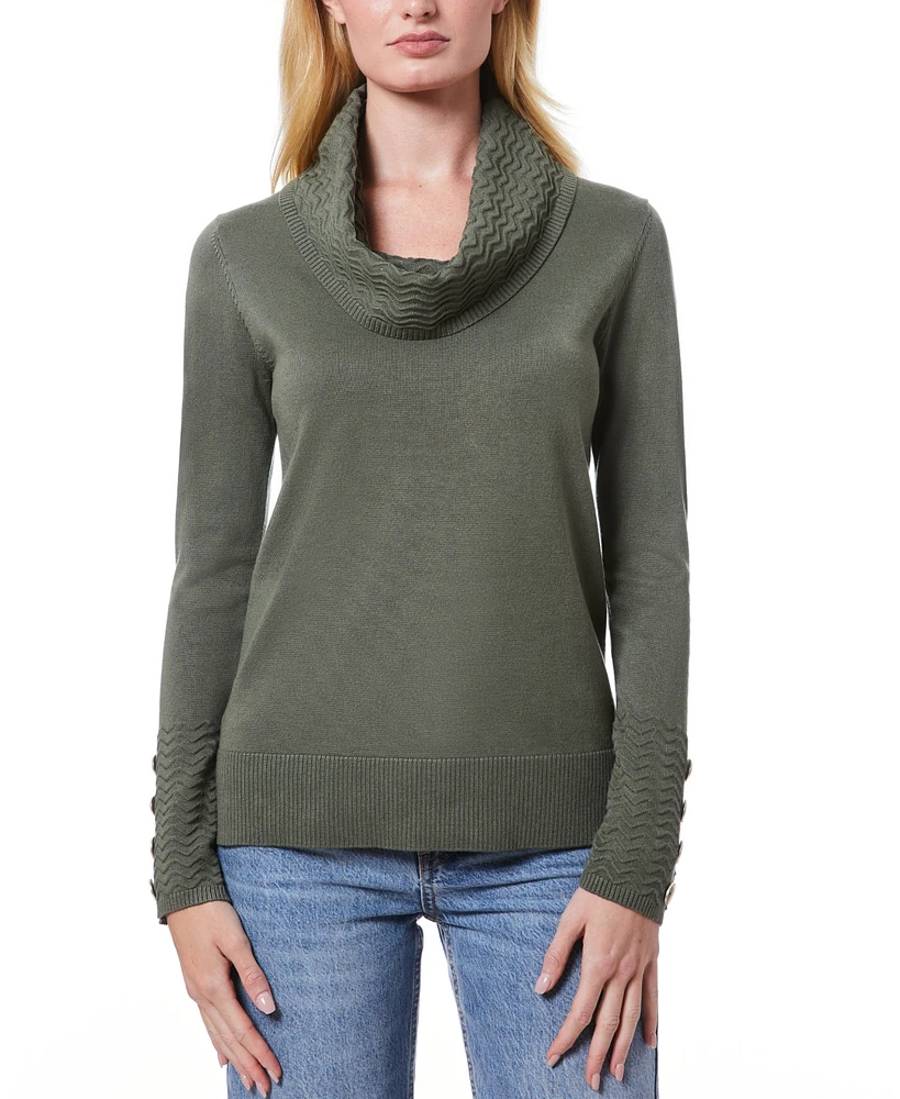 Melissa Paige Women's Petite Chevron-Trimmed Cowl-Neck Sweater