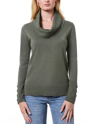 Melissa Paige Women's Petite Chevron-Trimmed Cowl-Neck Sweater