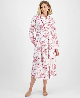 Charter Club Women's Long Floral-Print Flannel Robe, Created for Macy's