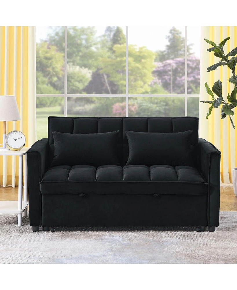 Simplie Fun Velvet Black Sofa Set with 2-Seater and 3-in-1 features