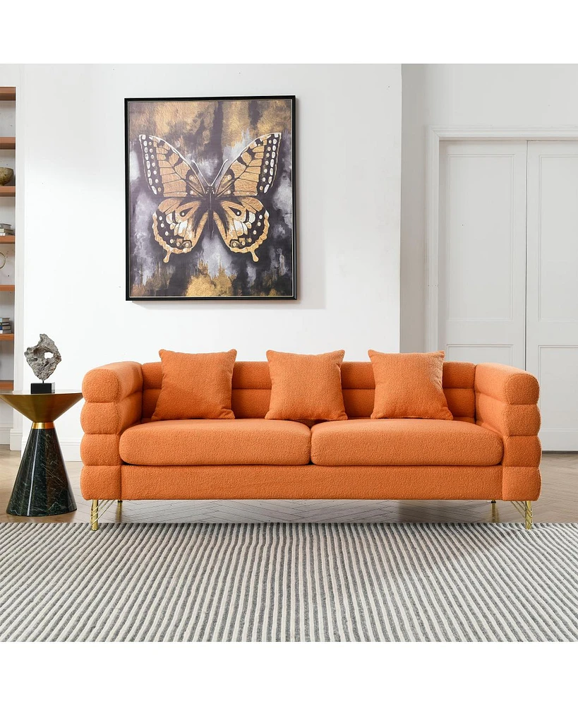 Simplie Fun 81" Oversized 3 Seater Sectional Sofa, Orange Teddy