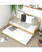 Sugift Twin Size Golden Metal Daybed with Trundle and Lockable Wheels-Twin Size