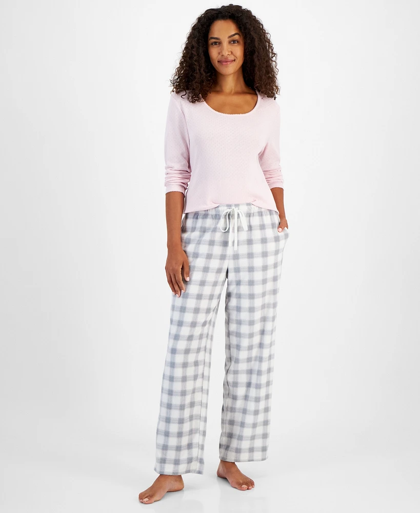 Charter Club Women's Printed Fleece Pajama Pants, Created for Macy's