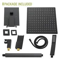 16" Rain Shower Head Systems With Waterfall Tub Spout, Matte, Ceiling Mounted Shower
