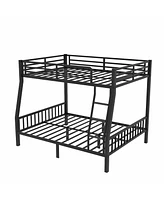 Full Xl Over Queen Metal Bunk Bed with Ladder and Slats Support for Adults Teens, Black